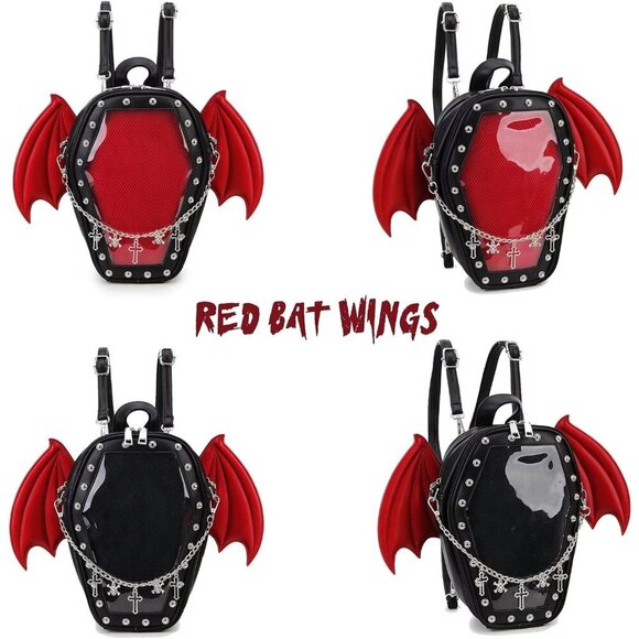 Gothic Coffin Shape Purse Handbag Women Halloween Shoulder Bag Black Red Wings main image 9